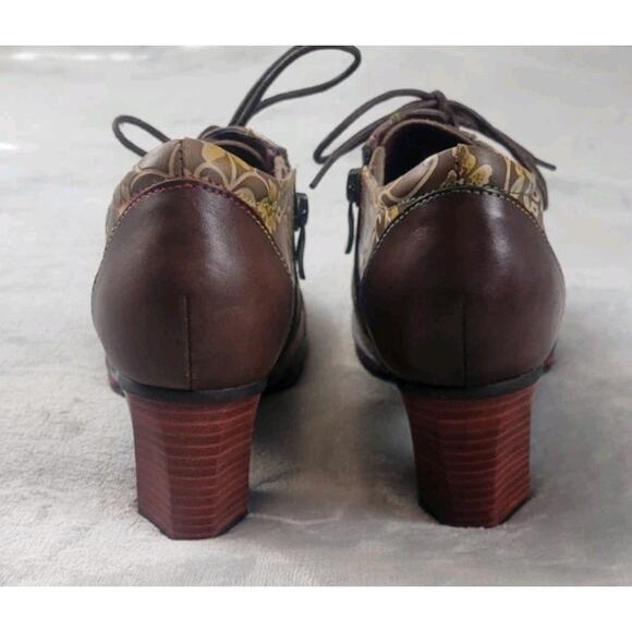 L'ARTISTE SPRING STEP OXFORD Lace Up EUR 41 Brown leather Floral Heel Shoes Zip - Picture 5 of 11
